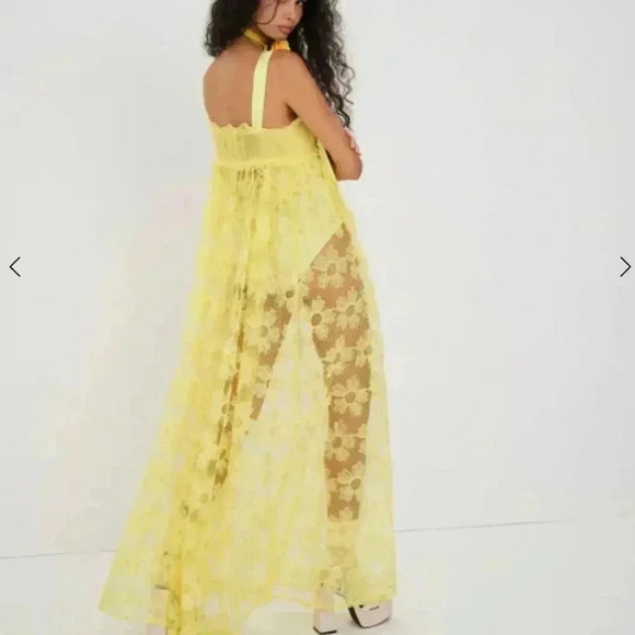For Love and Lemons x Revolve Emma Dress Maxi Yellow Floral Sheer XL NWT - Picture 5 of 6